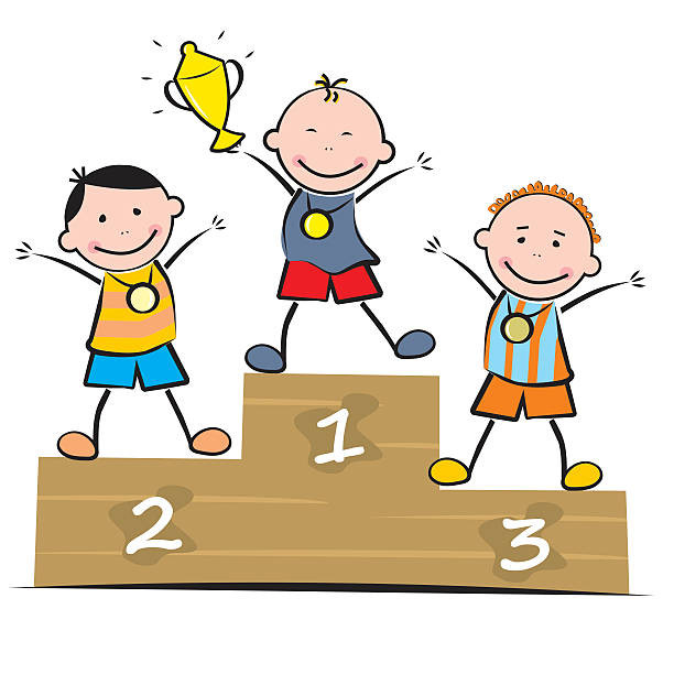 Children on the podium. Humorous illustration. Diploma for Athletes.