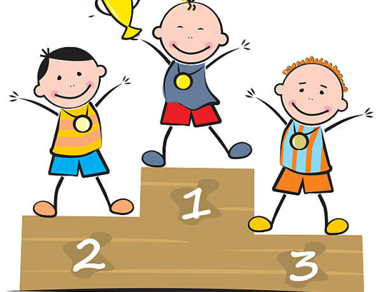 Children on the podium. Humorous illustration. Diploma for Athletes.